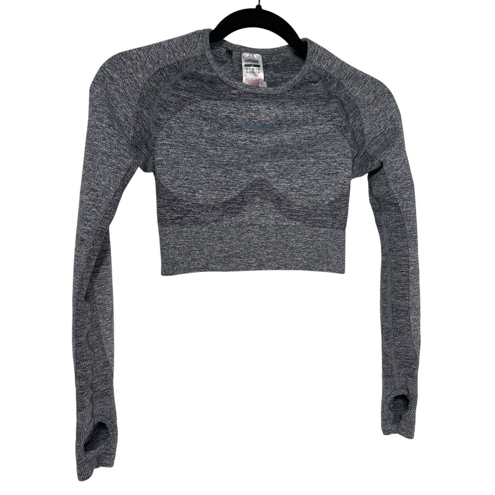 Gymshark‎ Seamless Long Sleeve Crop Top Gray Marl Thumbholes Small EUC